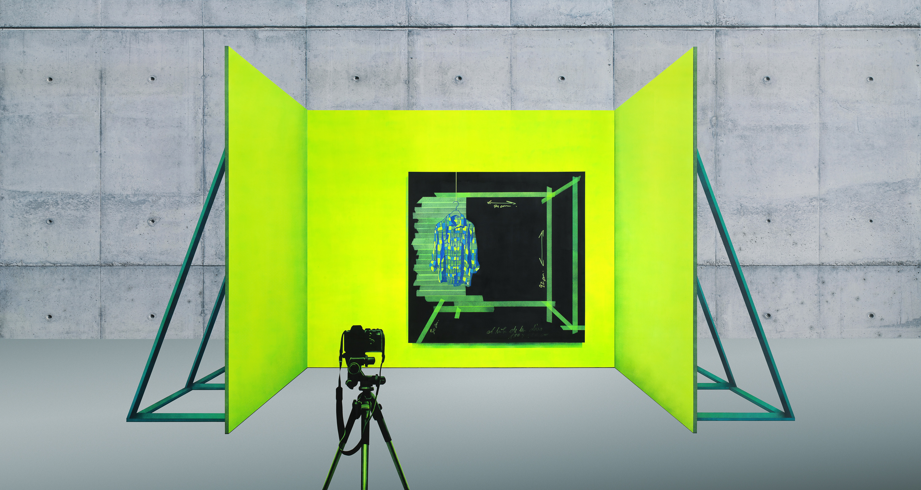 <b><i>El hilo dee los días III</b></i> 2024. Tríptico, 200 x 375 cm. 2024 T. Mixta / Aluminio. (Acrílico y resina epoxi / Aluminio).
                                        